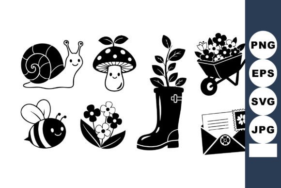 Garden Icons Set with Snail Mushroom Bee Review