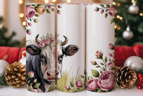 Watercolor Floral Cow 20oz Tumbler Wrap