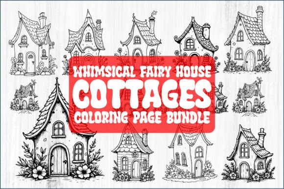 Whimsical Fairy Cottages Coloring Page